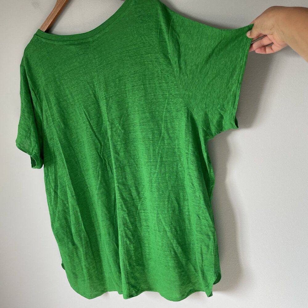 Tahari 100% Linen Blouse Top V Neck Short Sleeve Green Women's Size 3X - Picture 6 of 11